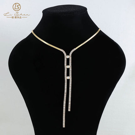 Lishan Versatile Bowknot Accessories Titanium Steel Metal Chain Series Layered Natural Stone Necklace Clavicle Chain for Women