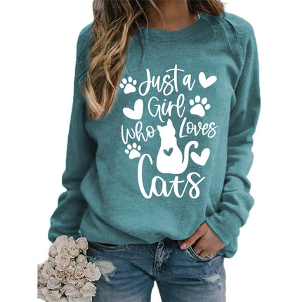 Who loves cats printed crew neck coat European size ladies coat long sleeve cross-border foreign trade supply