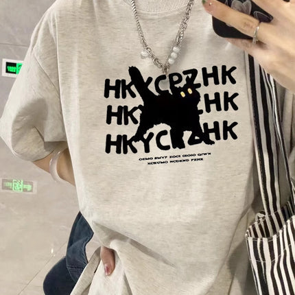 Pure Cotton Short-Sleeve T-Shirt for Women 2026 New American Retro Design Niche Half-Sleeve Top Women's Loose Trendy Brand T-Shirt