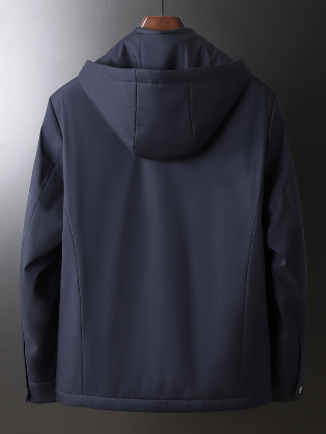 Source Manufacturer Spring and Autumn Anti-Wrinkle Fashion Korean Style Casual Jacket Business Simple Removable Hood Filled with Wool Middle-Aged Clothing