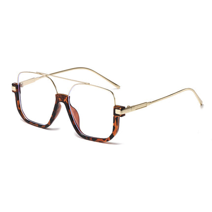 New Transparent Retro Unisex High-grade Large Frame Glasses Sunglasses Tea Black Sense Double Beam Sunglasses
