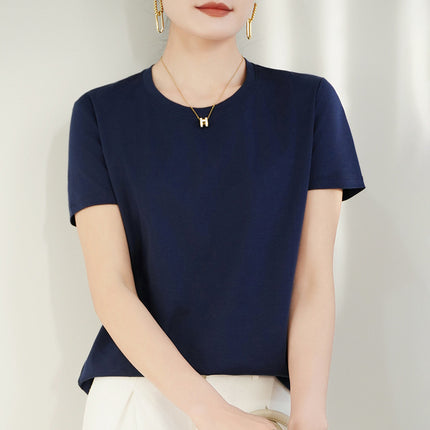 100 mercerized cotton short-sleeved T-shirt women's 2025 summer new V-neck cotton pullover vest cool feeling ice silk base