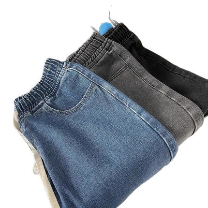 Plus Size Elastic Waist Straight-Leg Jeans for Women Trendy Versatile American Retro Loose Slimming Wide-Leg Pants
