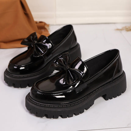 Foreign Trade Cross-Border Large Size 35-42 Loafers for Women Niche Bow Thick-Soled Small Leather Shoes for Women Retro Flats for Women