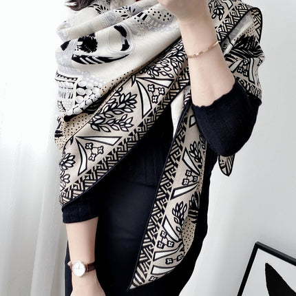 Spring and autumn texture silk wool scarf women's autumn and winter silk wool large square scarf warm shawl dual-purpose women's all-match temperament
