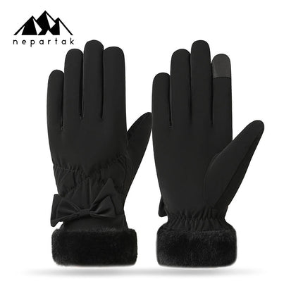 Winter Warm Gloves Women's Outgoing fleece-lined Thickened Windproof Water Splashing Cycling Cold-proof Warm Touch Screen Ski Gloves