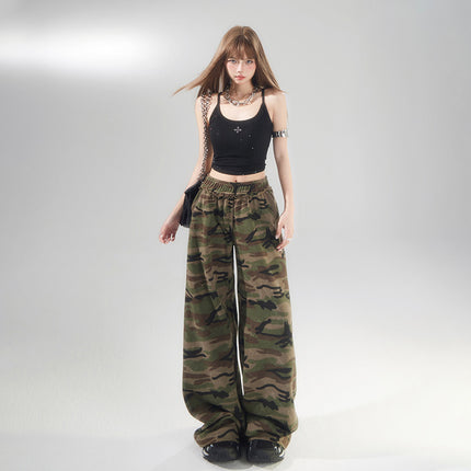 American Street Camouflage Wide Leg Pants Women's 2025 Spring and Autumn New Straight Loose High Waist Slimming Casual Mop Pants