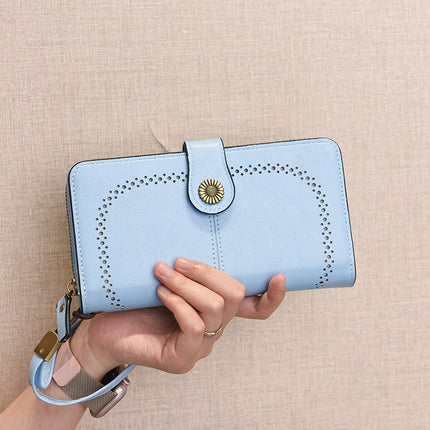 Foreign Trade New Fashion Women's Coin Purse Oil Wax Leather Handbag Long Zipper Mobile Phone Card Holder Short Coin
