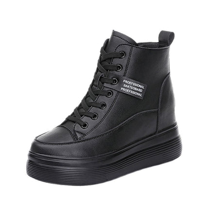 2025 Autumn and Winter Women's Shoes New Wedge-Heeled Thick-Soled Platform High-Top Shoes for Small People with Inner Heightening Casual Shoes Short Boots for Women