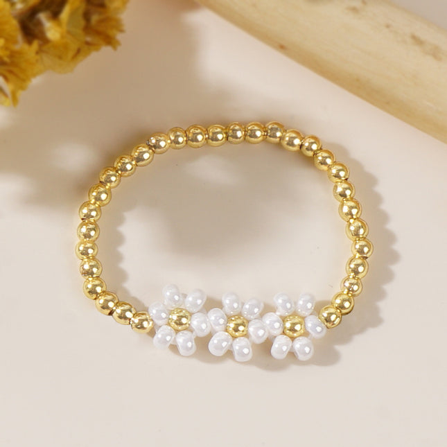 Cross-border three small flower copper bead ring hand-woven daisy flower beaded ring casual style ladies bracelet