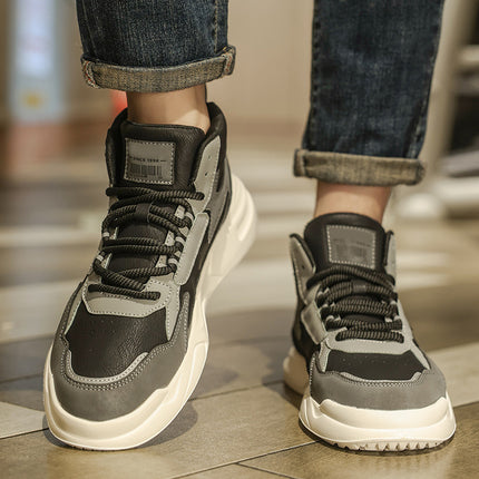 Winter Men's Shoes 2025 New Trendy Versatile Student Casual Sports Sneakers with Fleece High-Top Work Shoes Cotton Shoes