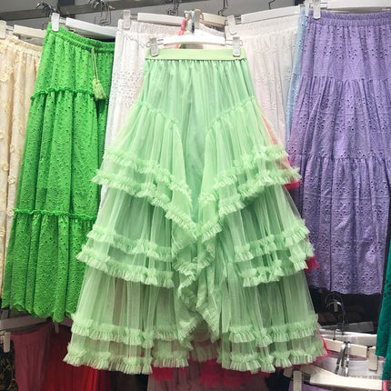 Elegant High-end Mesh Skirt 2024 Summer New plus size Women's Loose Slim Knee Skirt Trendy 11196