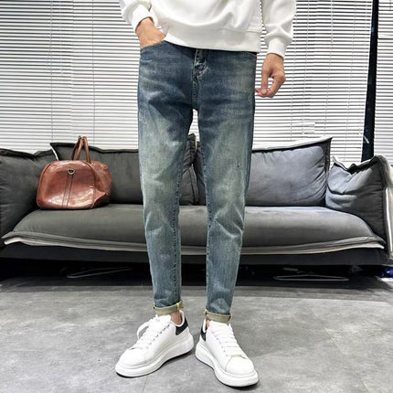 Autumn New High-End Trendy Stretch Skinny Jeans for Men, Fashionable Versatile Comfortable Straight Casual Long Pants
