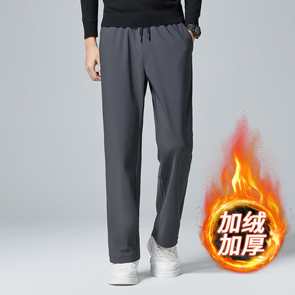 Weilong Garment Elastic Waist Casual Pants Men's Velvet Warm Pants Autumn and Winter New Straight-Leg Coldproof Thickened Pants