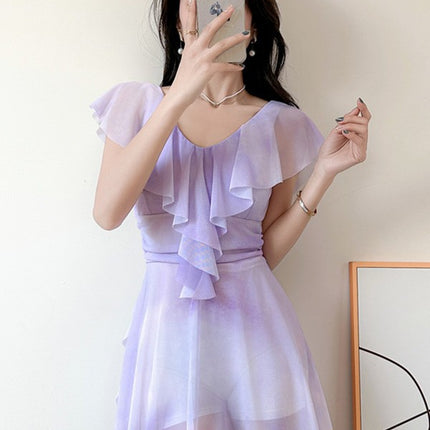 Fairy Swimsuit Female Ruffled Girl Student plus size Hot Spring Belly Covering Conservative Slimming Hot Spring plus size New Swimsuit