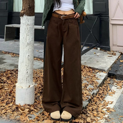 Brown Wide Leg Jeans Women's Trendy All-match New Maillard High Waist Loose Slimming Straight Long Pants
