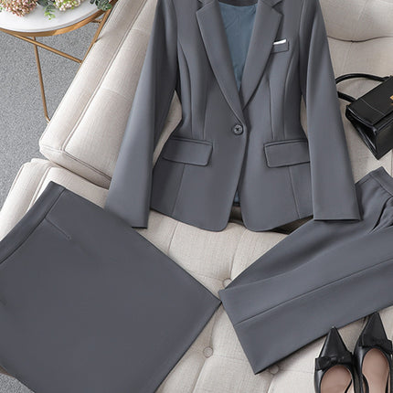 Cross-Border Haze Blue Small Suit Set for Women, Autumn Workwear, Elegant Goddess Style, High-End Professional Suit Set