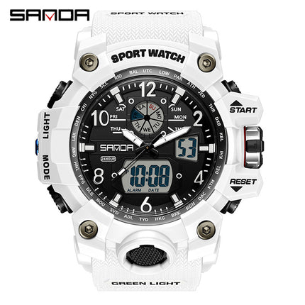 Sanda Hot-Selling Watch Korean Version Student Party Multi-Functional Waterproof Alarm Clock Electronic Watch Cool Dual Display Luminous Sports Watch