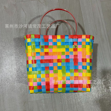 Woven Straw Basket Bag Ins Pastoral Style 9 Colors PU Lining Medium / Sac Panier Paille Tressé Style Ins Pastoral 9 Couleurs Doublure PU Moyen