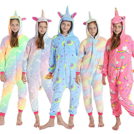 Manufacturer's Flannel Cartoon One-Piece Animal Pajamas for Children and Adults, Unicorn, Dinosaur, Pegasus Pajamas, Couple Style
