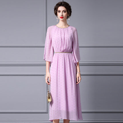Zhili Green Mature Feminine Style Waist-Cinching Dress with Beading and Flared Sleeves, New for Spring 2026