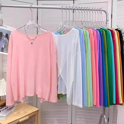 Macaron Color Ultra-White Sunscreen Clothing for Women, Front and Back Two-Wear Slit Niche Design Sunscreen T-Shirt Air-Conditioning Shirt