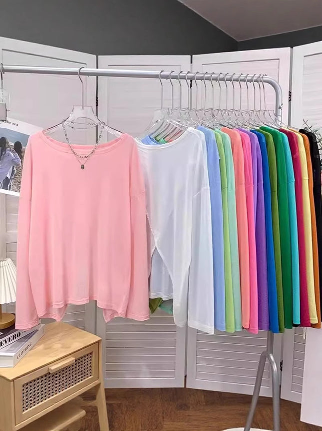 Macaron Color Ultra-White Sunscreen Clothing for Women, Front and Back Two-Wear Slit Niche Design Sunscreen T-Shirt Air-Conditioning Shirt