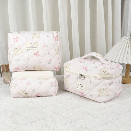 New Cotton Large Capacity Cosmetic Bag Women's Niche Portable Wash Storage Bag Cross-border Small Floral Cute Quilted Bag