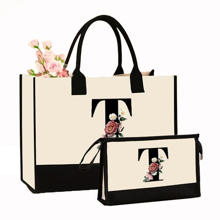 Cross-border Hot-selling Canvas Shoulder Bag Cosmetic Case Bag Contrast Printed Portable Zipper Clutch Bag Storage Case