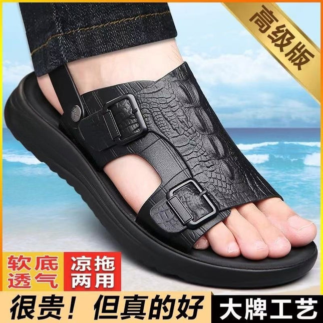 Outfit Sandals Men's 2025 Summer New Waterproof Non-Slip Soft Bottom Driving Beach Shoes Dual-Use Men's Sandals and Slippers