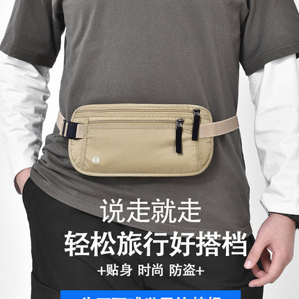 Anti-theft brush travel passport ID bag close-fitting invisible waterproof change mobile phone waist bag ID card storage bag fixed printing