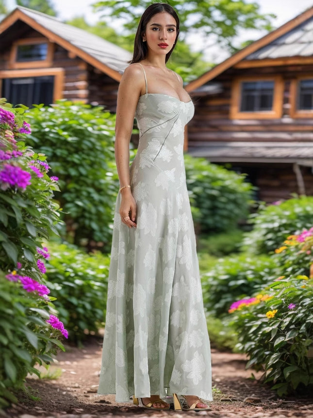 European and American Style 2023 Summer New Fashion Sexy Perspective Seaside Vacation Slim-fit Slip Dress Floral dress