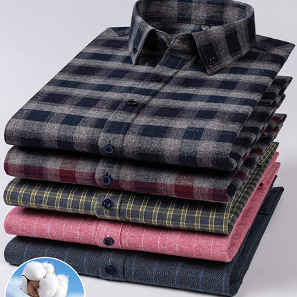 Factory Direct Sales 100% Pure Cotton Brushed Plaid Long-Sleeved Shirt Spring & Fall Dad Wear Men's Casual Versatile Shirt