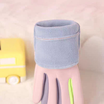Ollie Velvet Children's Little Dinosaur Warm Non-Slip Five-Finger Outdoor Sports Cold-Proof Gloves for Baby Winter Adventure