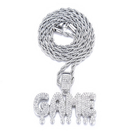 New Hip Hop Pendant Personality Full Diamond GAME Letter Creative Water Drop Hip Hop Jewelry Men Factory Direct Sale