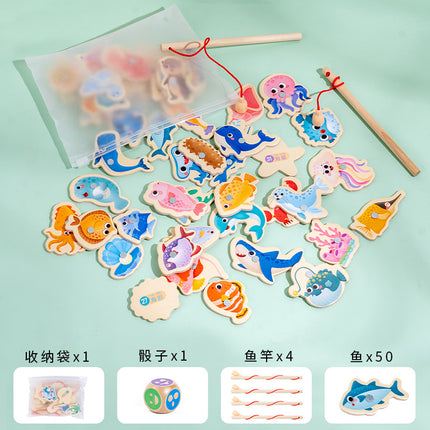 Children's Magnetic Fishing Toy Baby Early Education Beneficial Intelligence Wooden Fishing Rod Tool Set 2 Development 3.5 Years Old Game