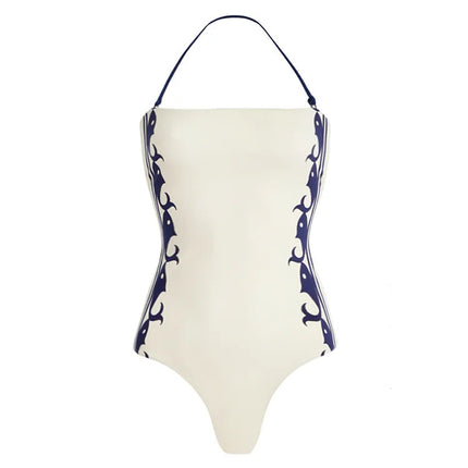 2025 European and American Bikini New Navy High Waist Split Swimsuit Suit Women's Cross-Border Seaside Beach Suit 2529