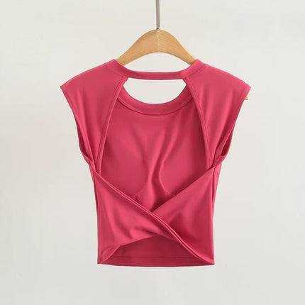 High-class Yoga Top with Chest Mat Yoga Clothing Sports Vest Women's Quick-drying Short-sleeved T-shirt Beautiful Back Fitness Top