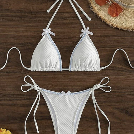 2025 European and American New Sexy Bikini Bikini Split Swimsuit for Women Small Fresh Solid Color Cross-border Special