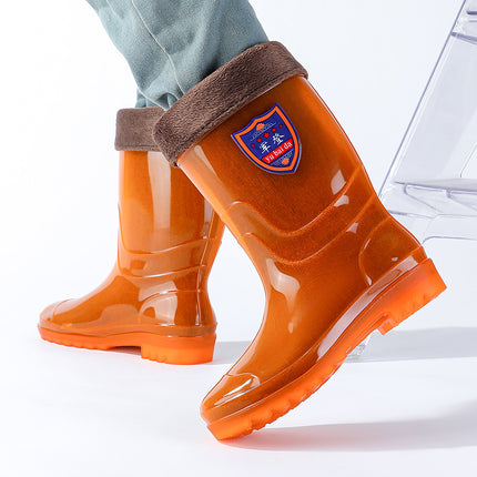 Non-Lined Middle Tube Waterproof Non-Slip Rain Boots for Men and Women Quick-Drying Water Shoes fleece-lined Rubber Shoes Rain Boots Thickened Labor Protection Shoes