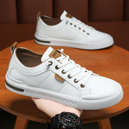 Cross-border Men's Shoes Breathable High-class All-match Slip-on Men's Casual Leather Shoes Sports PU Leather White Shoes