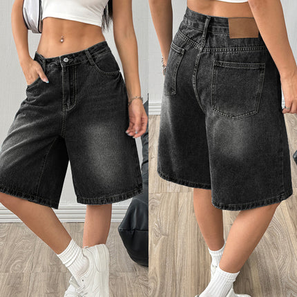 Cross-Border Trade Amazon European and American Source Factory Wholesale Black Denim Shorts Women's Casual Washed Five-Point Shorts