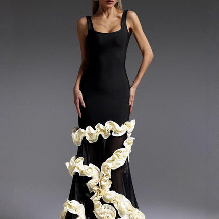 2025 New European and American Cross-Border Suspender Dress Accessible Luxury Hip-Hugging Spiral Lace Bandage Dress Evening Dress