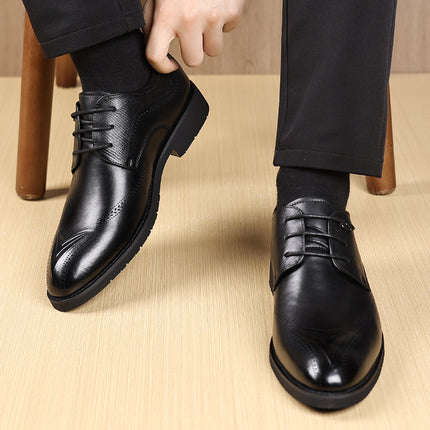 New Leather Shoes for Men, Business Formal Wear, First-Layer Cowhide Wedding Shoes, Soft Soles, Breathable, High-End Men's Shoes, Genuine Leather Commuting British Style