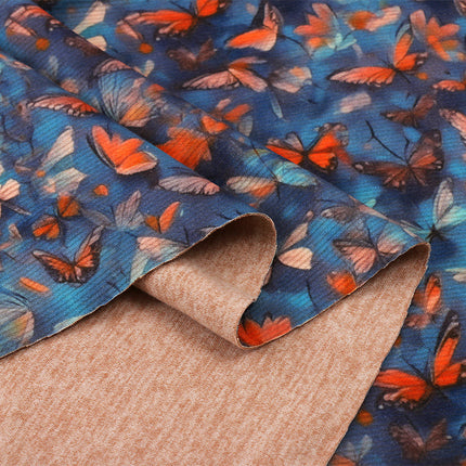 Full Screen with Two-Color Butterflies Fluttering, 180g Wool and Silk Thickened Printed Fabric, High-Neck Warm Clothing Fabric