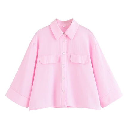 European and American Style Amazon Aliexpress Popular Fashion Trend Versatile Multi-Color Casual and Comfortable Wide-Sleeved Shirt