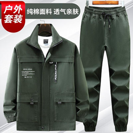 Cotton Wear-resistant Work Clothes suit Men's Spring and Autumn Anti-scalding Electric Welding Work Clothes Construction Site Jacket Labor Protection Work Pants