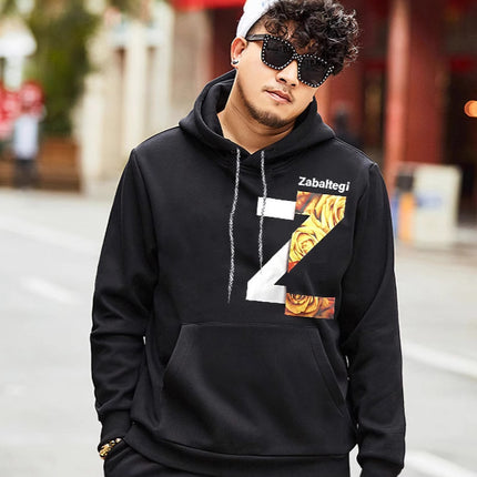Large size fat brother fat guy plus fat plus size printed 400kg jacket T-shirt with velvet hoodie sweater men's winter