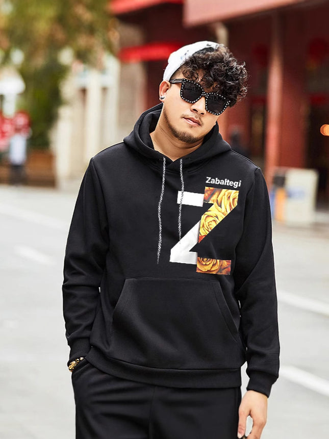 Large size fat brother fat guy plus fat plus size printed 400kg jacket T-shirt with velvet hoodie sweater men's winter
