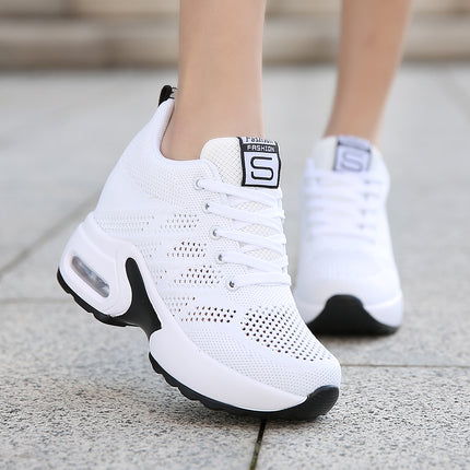 Spring and Autum Small Soft-Soled Inner Height-Increasing Women's Shoes 8cm Breathable Sports Shoes Lightweight Thick-Soled Casual Travel Shoes for Women